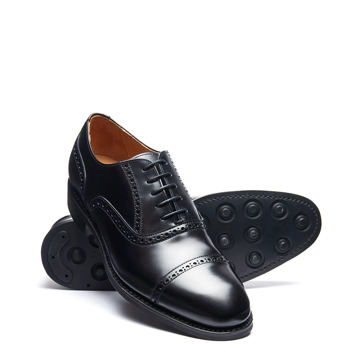 Black Hi-Shine 5 Eye Oxford Semi-Brogue Shoe - Image 2