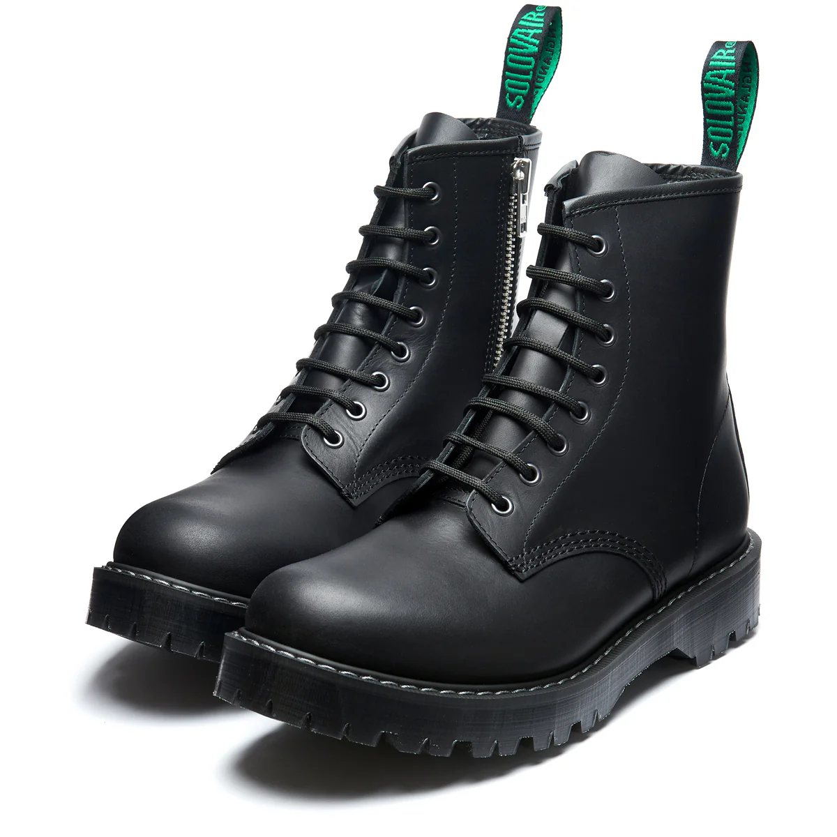 Black Greasy 8 Eye Zip Commando Derby Boot - Image 4