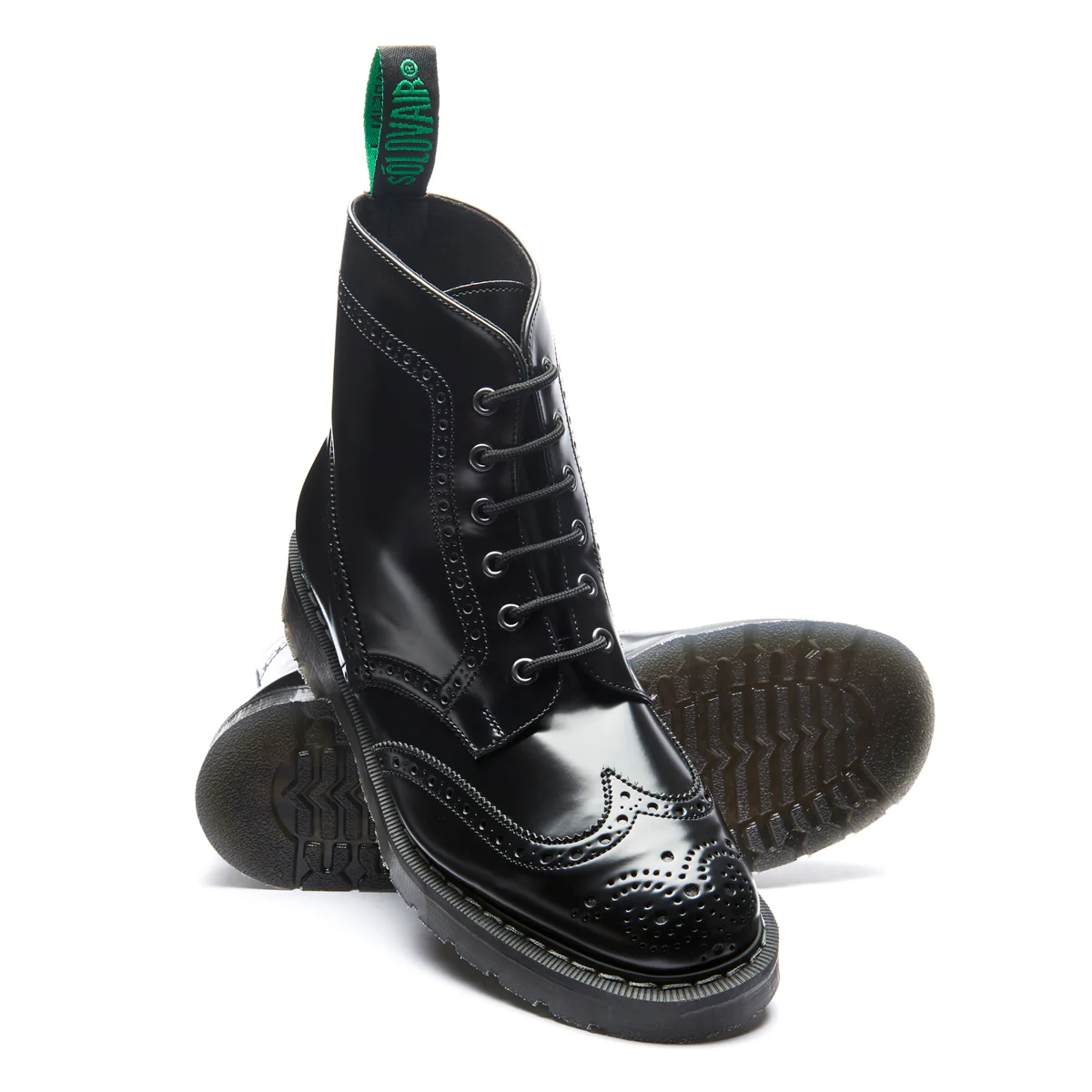 Black Hi-Shine Vegan 6 Eye Derby Brogue Boot - Image 2